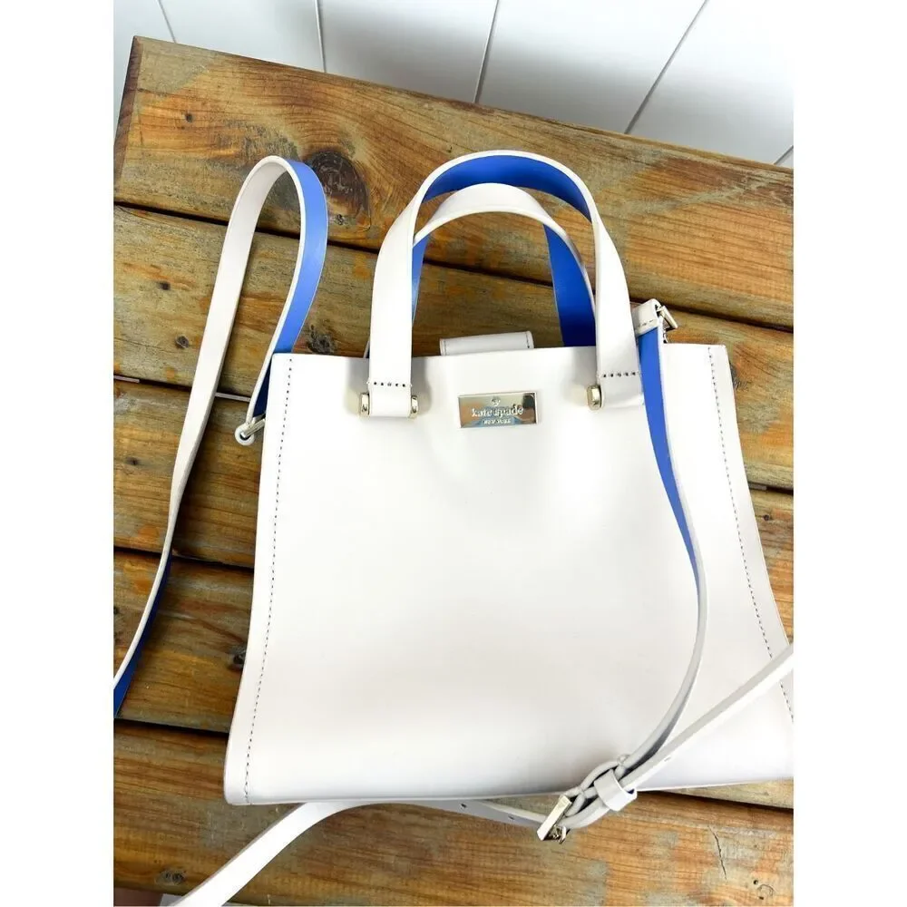 Kate Spade Pumice and Adventure Blue Arbour Hill Kyra‎ Convertible Leather Tote